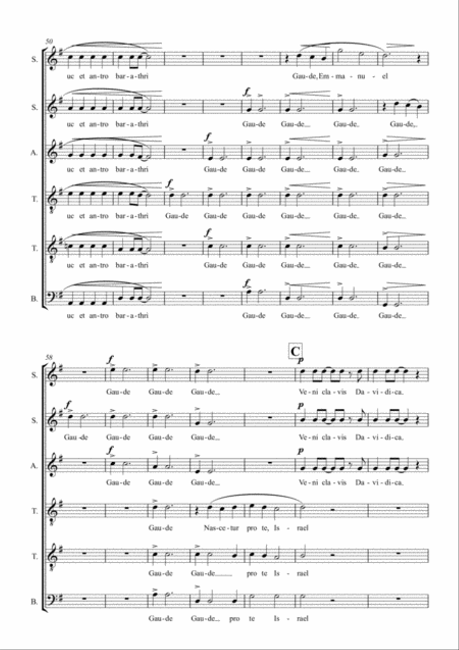 Veni, veni, Emmanuel. Advent/Christmas carol for SSATTB, by Simon Peberdy image number null