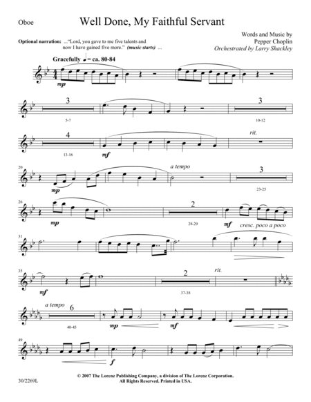 Well Done, My Faithful Servant - Orchestral Score and Parts