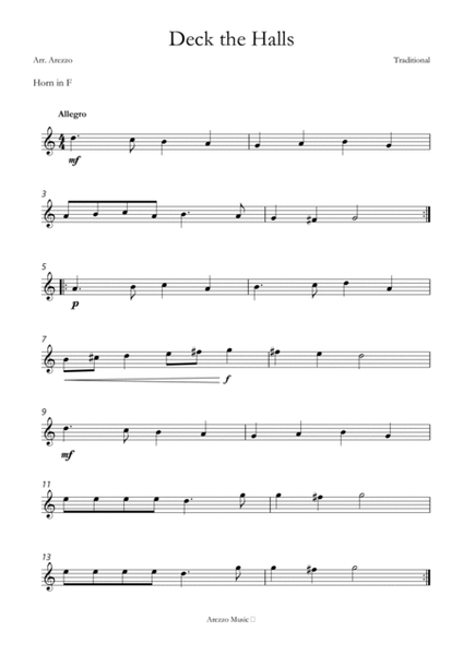 deck the halls for sheet music arrangement Horn and Cello image number null