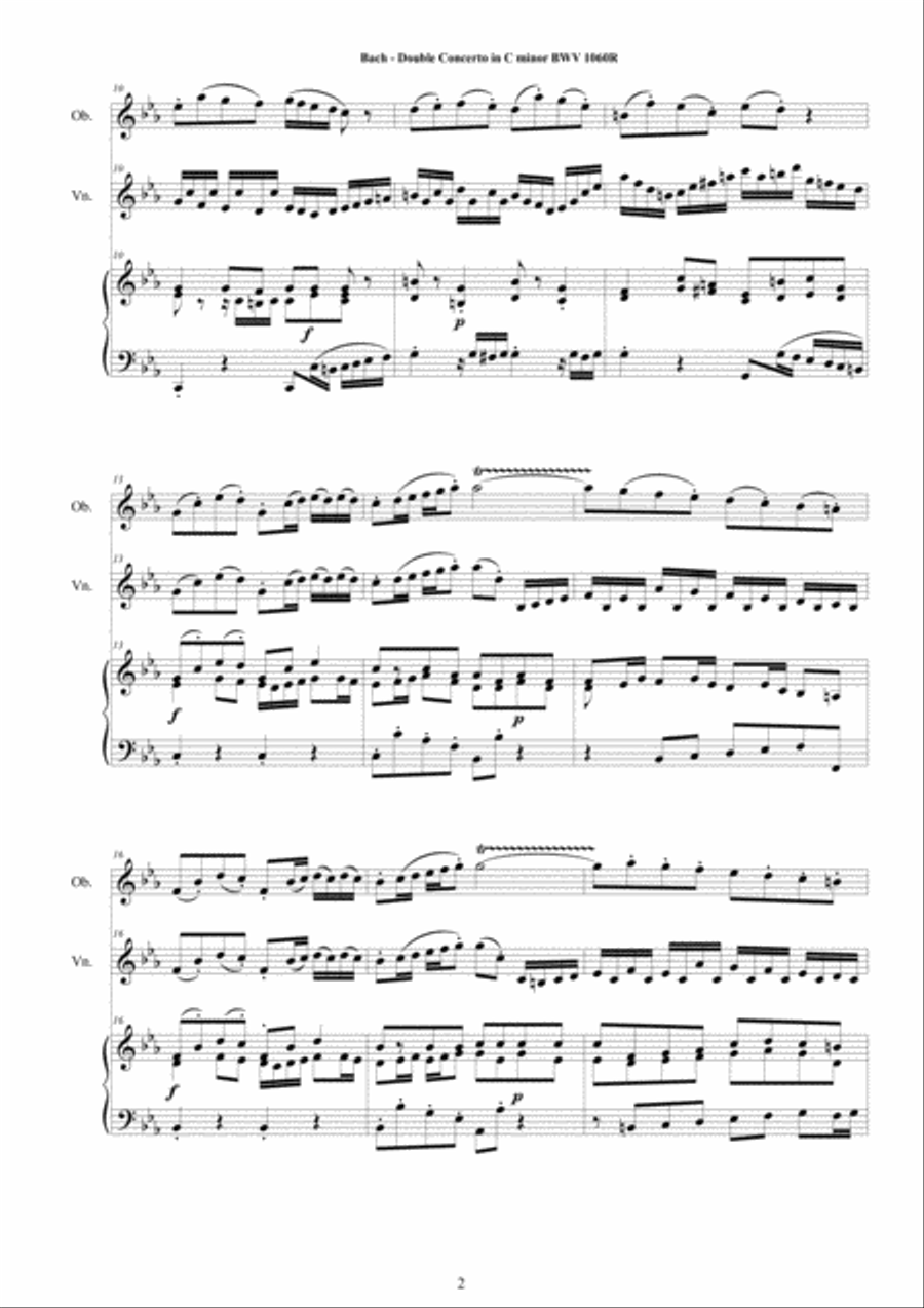 Bach - Double Concerto in C minor BWV1060R for Oboe, Violin and Piano Oboe scores gallery preview page 2