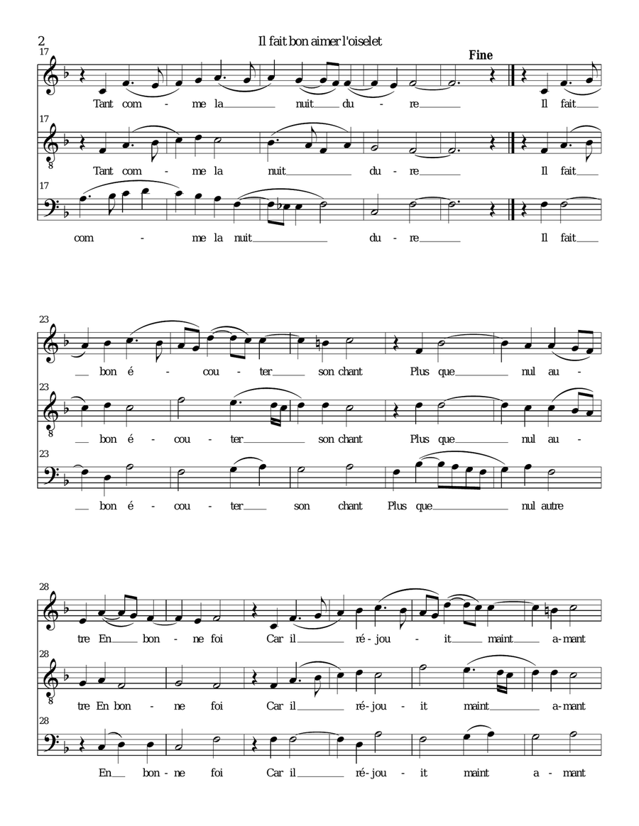 Il fait bon aimer l'oiselet for Alto Tenor Bass (in F) 3-Part scores gallery preview page 2