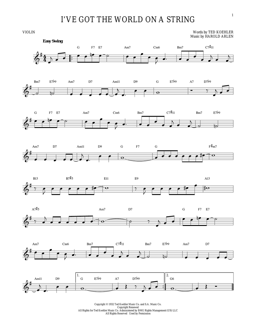 I've Got The World On A String Violin Solo scores gallery preview page 1