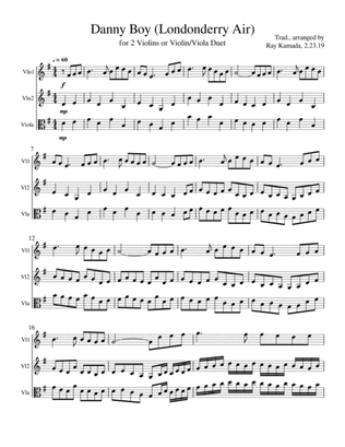 Etude for 2 Violins or Violin/Viola Duet, based on Danny Boy (Londonderry Air)
