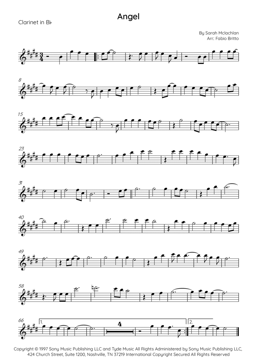 Angel Angel B-Flat Clarinet scores gallery preview page 1