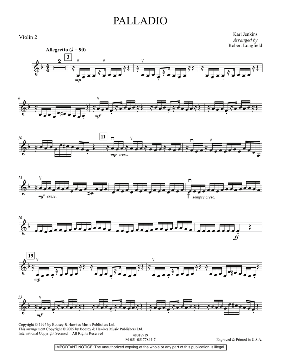 Palladio - Violin 2 Orchestra scores gallery preview page 1