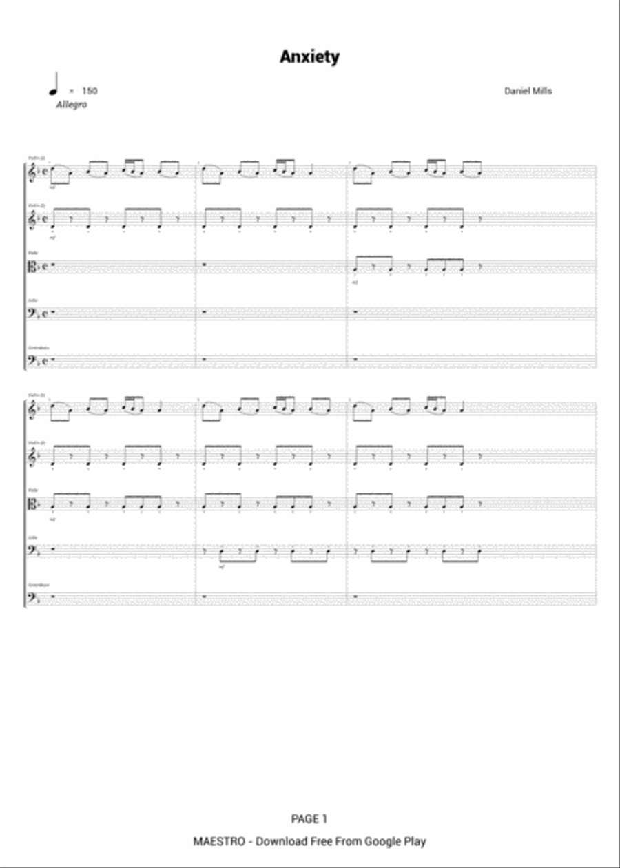 Anxiety String Orchestra scores gallery preview page 1