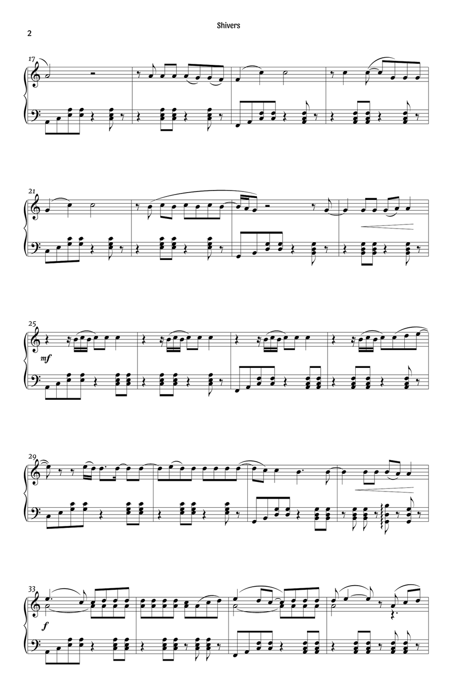 Shivers Piano Solo scores gallery preview page 2