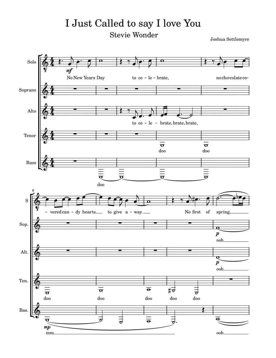 I Just Called To Say I Love You 4-Part scores gallery preview page 1