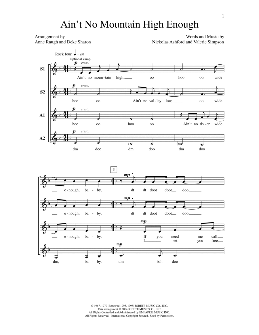 Ain't No Mountain High Enough (arr. Deke Sharon) SSAA scores gallery preview page 1