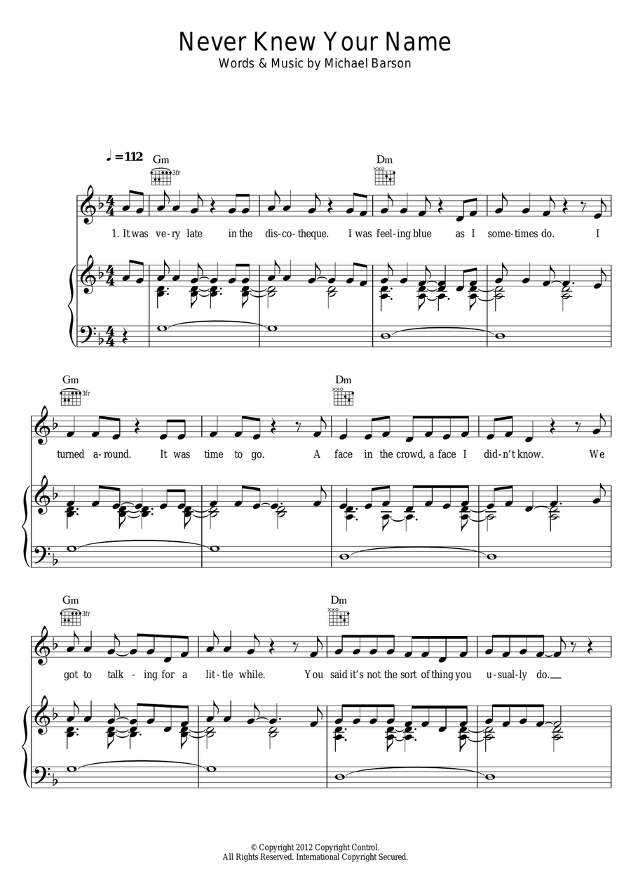 Never Knew Your Name Piano, Vocal scores gallery preview page 1