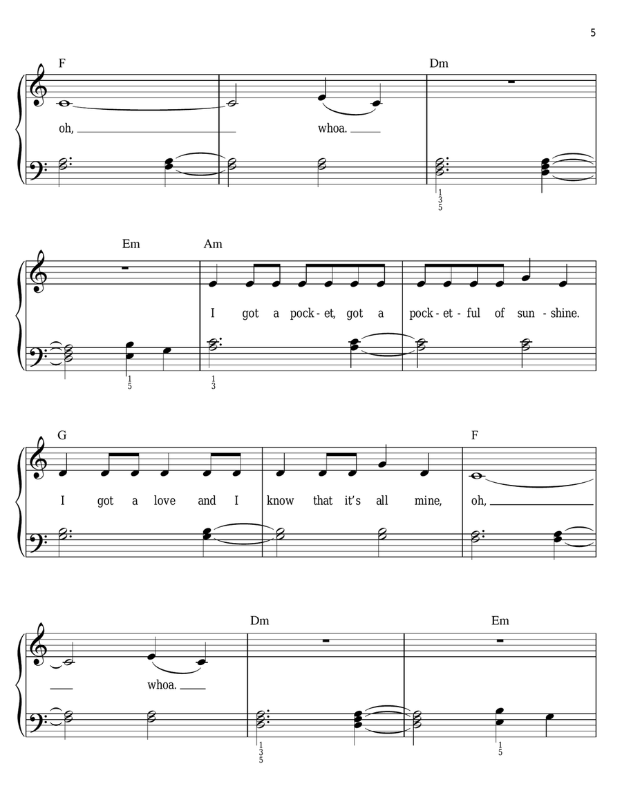 Pocketful Of Sunshine Easy Piano scores gallery preview page 5