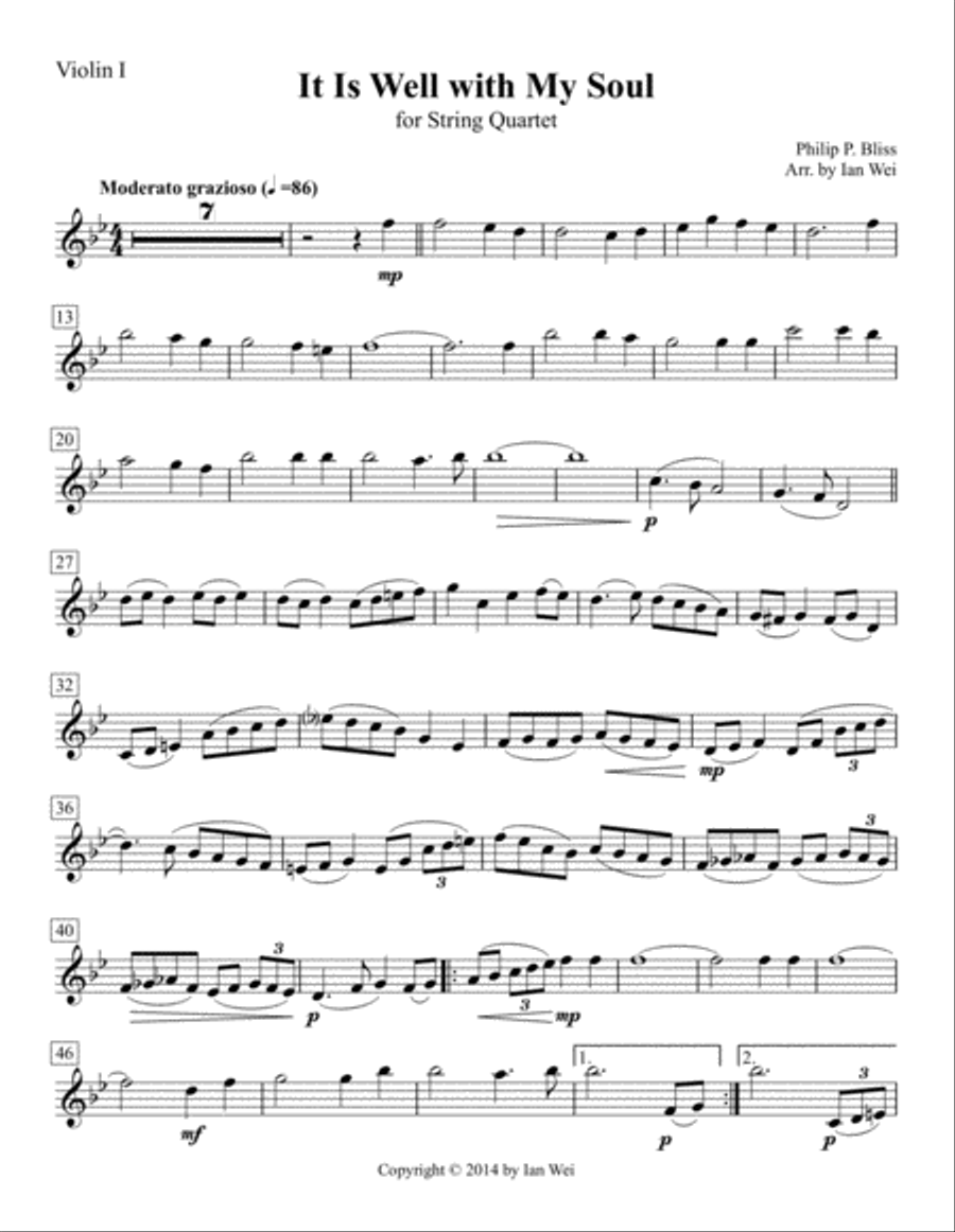 It Is Well with My Soul for String Quartet String Quartet scores gallery preview page 1