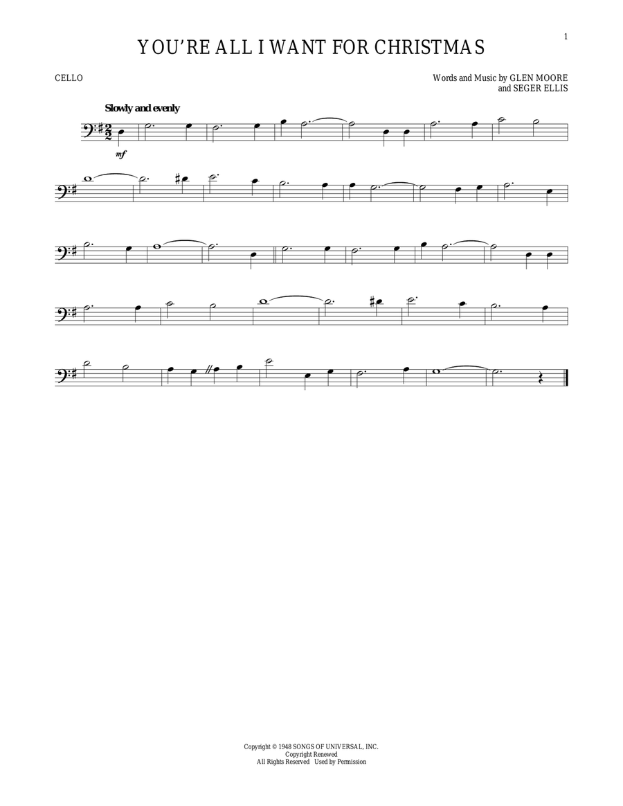 You're All I Want For Christmas Cello Solo scores gallery preview page 1