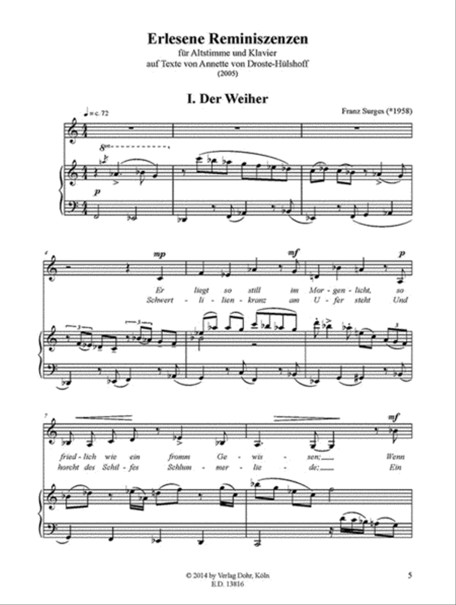 Erlesene Reminiszenzen für Altstimme und Klavier (2005) (auf Texte von Annette von Droste-Hülshoff) Piano scores gallery preview page 2
