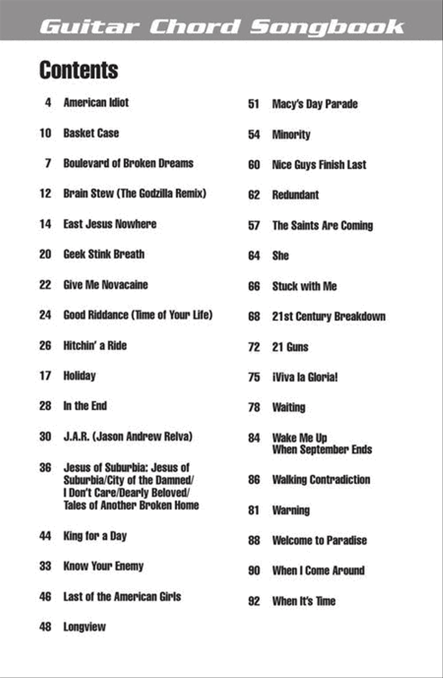 Green Day – Guitar Chord Songbook Electric Guitar scores gallery preview page 3