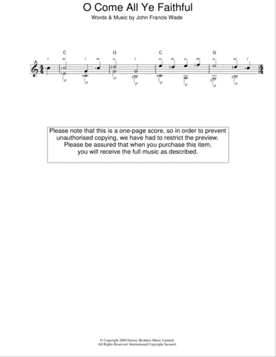 All Ye Faithful (Adeste Fideles), O Come Easy Guitar scores gallery preview page 1