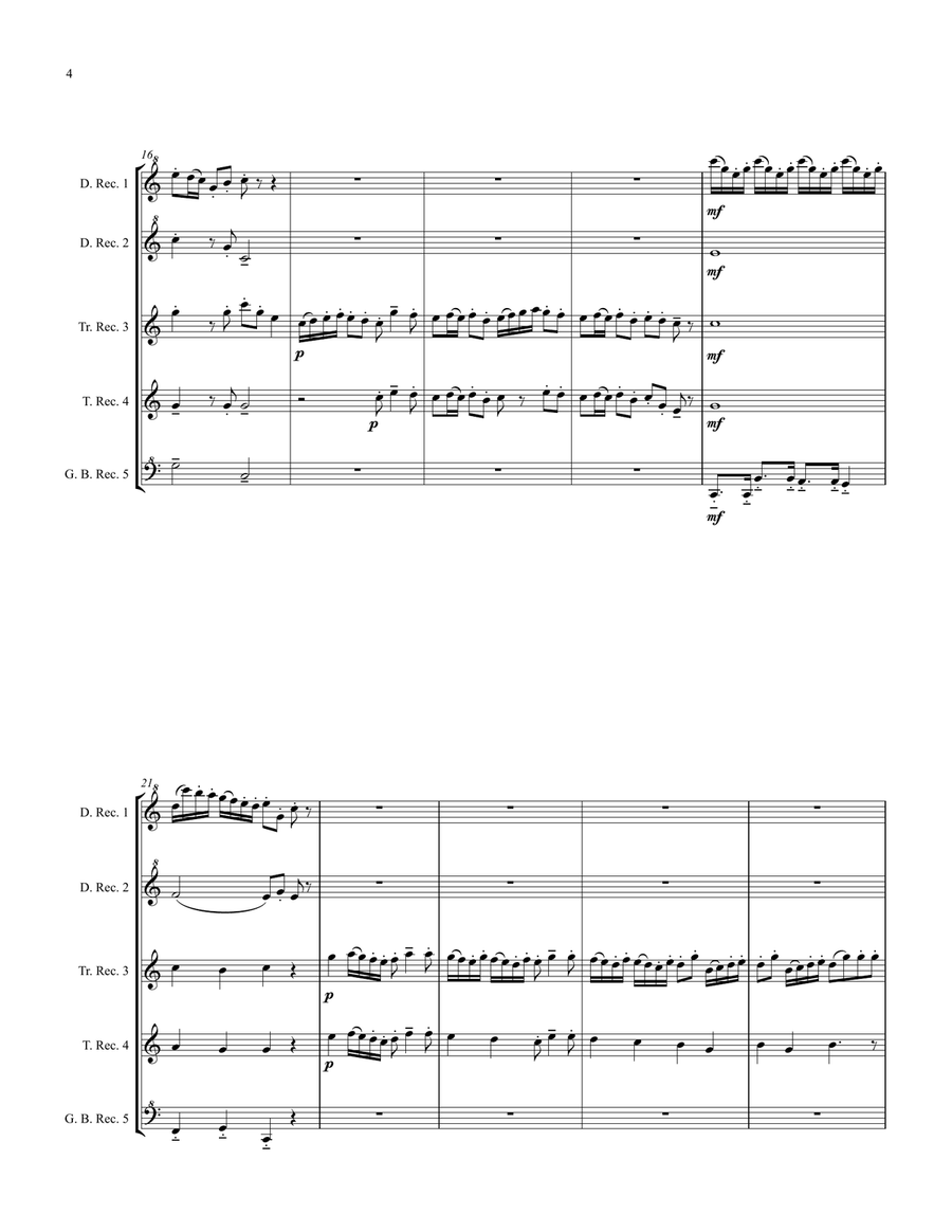 The Arrival of the Queen of Sheba for Recorder Consort/Quintet Woodwind Ensemble scores gallery preview page 4