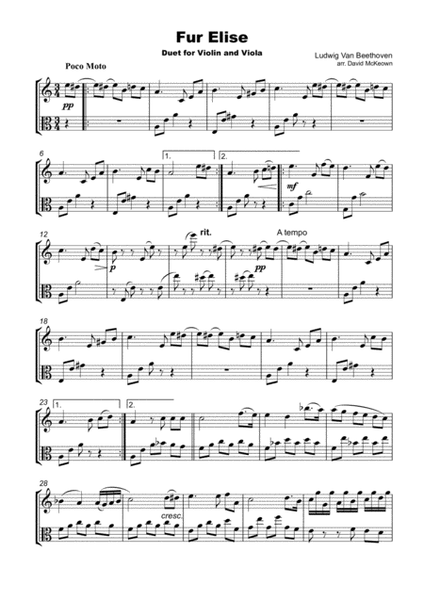 Für Elise, Violin and Viola Duet