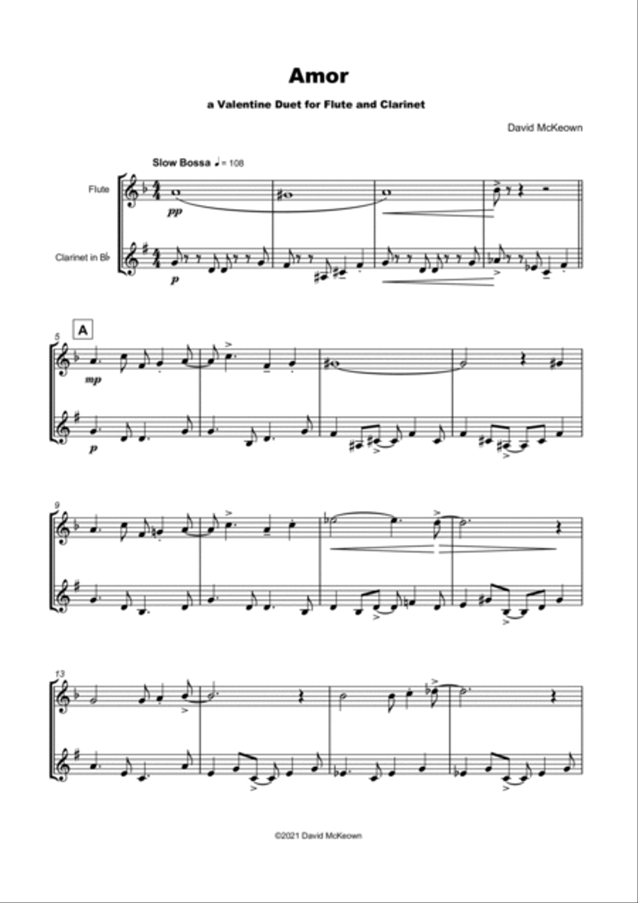 Amor, (Portuguese for Love), Flute and Clarinet Duet Woodwind Duet scores gallery preview page 2