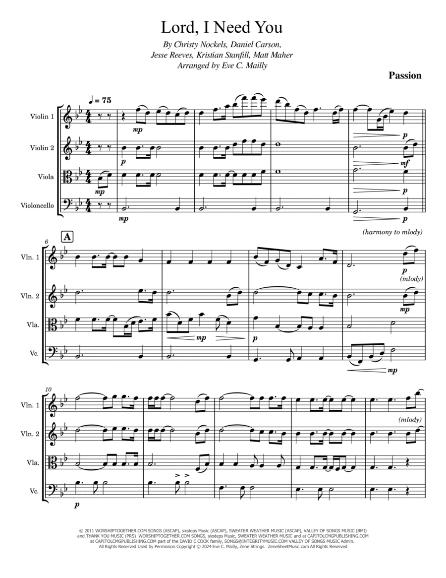 Lord, I Need You String Quartet scores gallery preview page 1