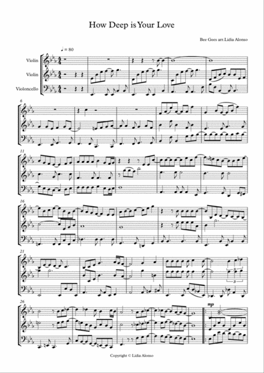 How Deep Is Your Love from the Motion Picture SATURDAY NIGHT FEVER String Trio scores gallery preview page 1