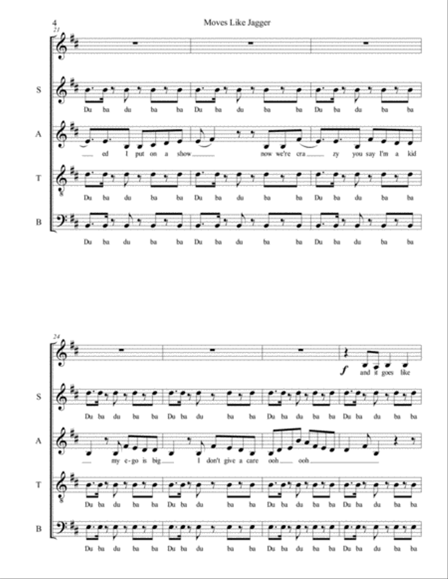 Moves Like Jagger 4-Part scores gallery preview page 4