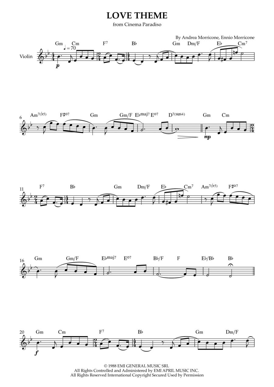 Love Theme (tema D'amore) Violin Solo scores gallery preview page 1