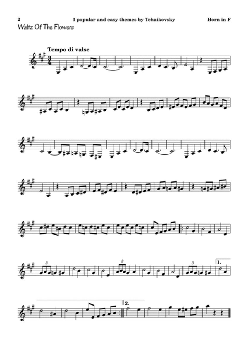 3 popular and easy themes by Tchaikovsky with accompaniment and chord symbols for Horn in F image number null