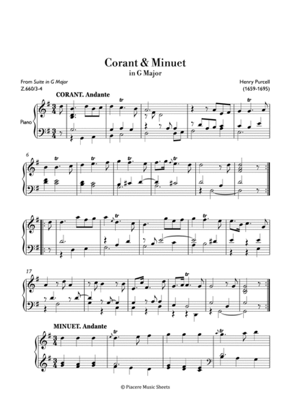 Purcell - Corant and Minuet from Suite in G Major - Easy image number null