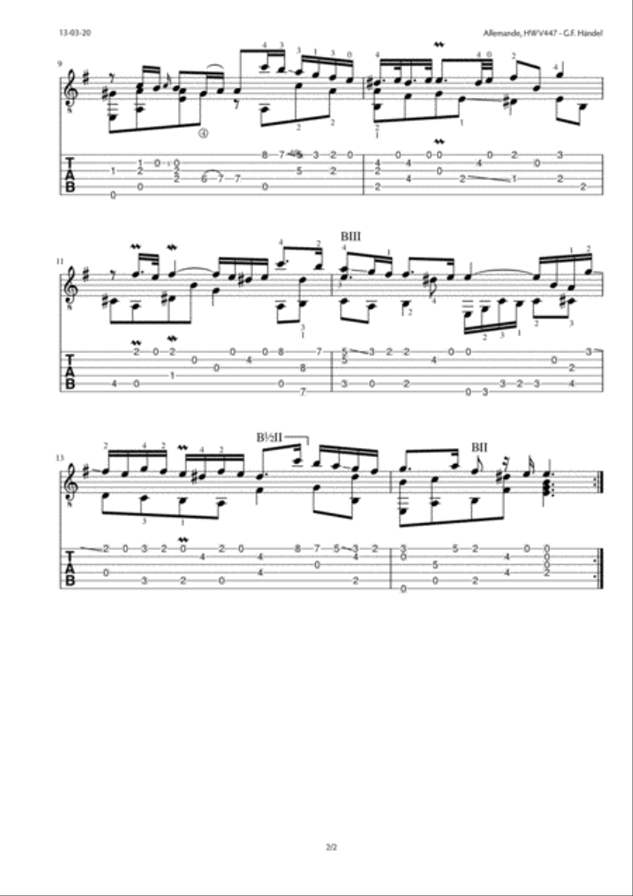Suite in D minor, HWV 447 Classical Guitar scores gallery preview page 3
