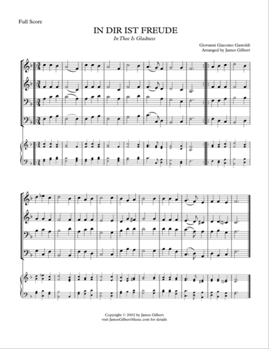 IN DIR IST FREUDE (In Thee Is Gladness) Small Ensemble scores gallery preview page 1