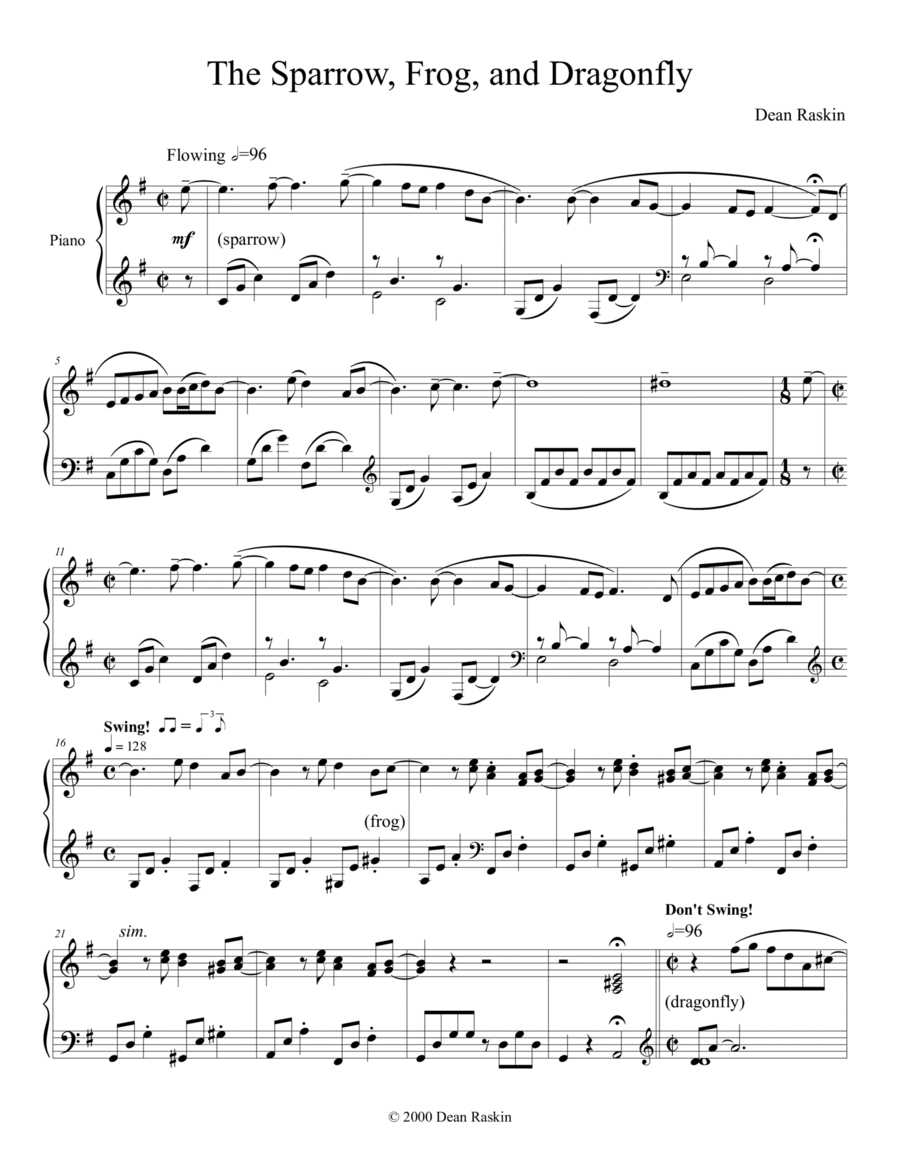The Sparrow, Frog, and Dragonfly Piano Solo scores gallery preview page 1