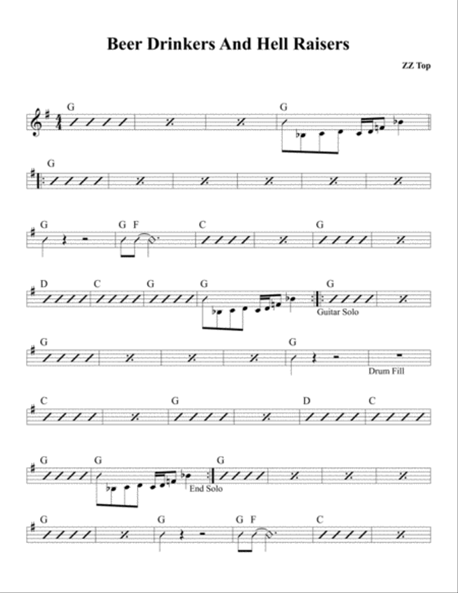 Beer Drinkers & Hell Raisers Piano, Vocal, Guitar scores gallery preview page 1
