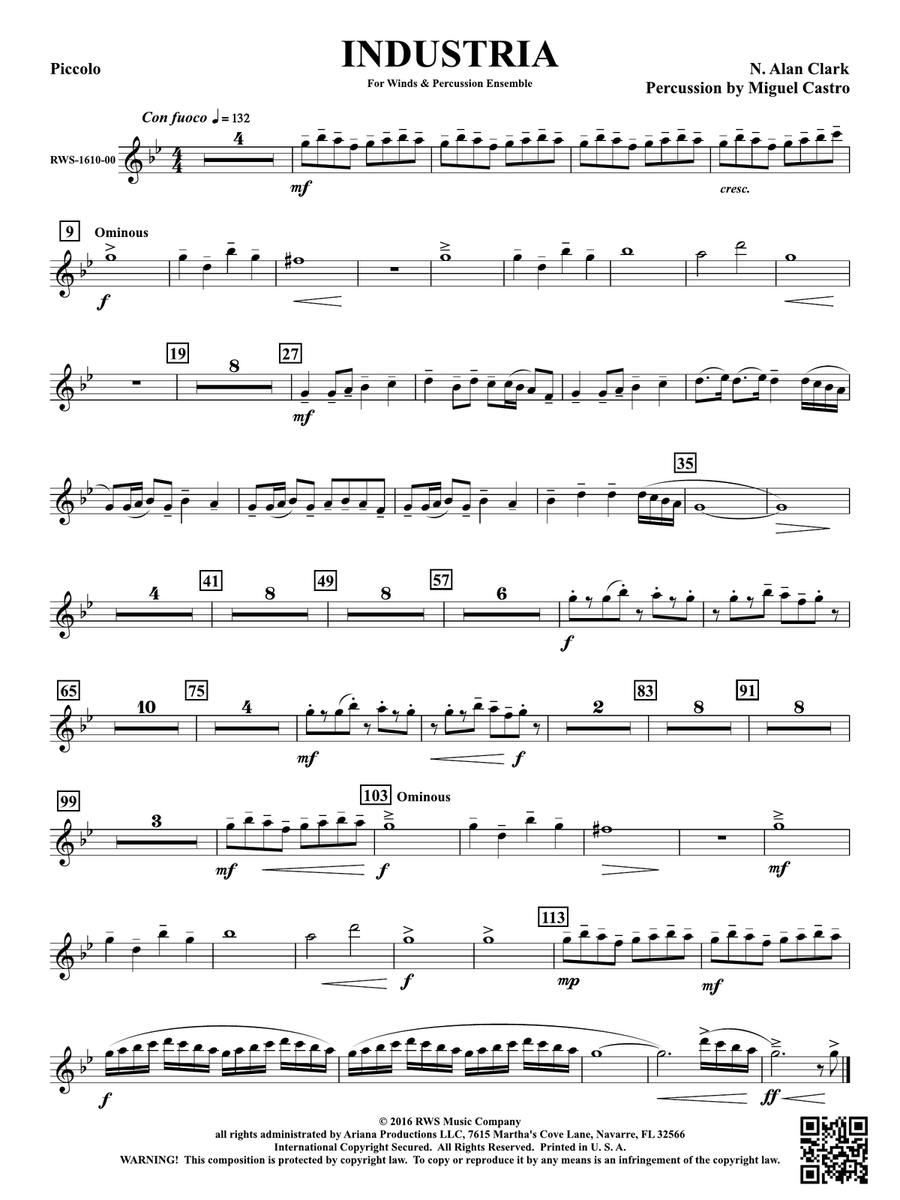 Industria - For Winds & Percussion Ensemble: Piccolo Percussion Ensemble scores gallery preview page 1