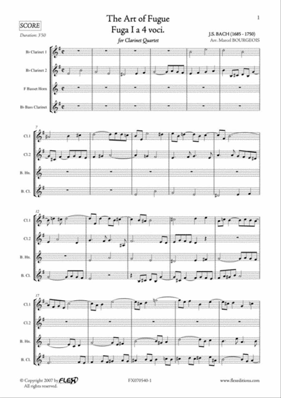 The Art of Fugue BWV1080 - Fuga I Clarinet Quartet scores gallery preview page 2