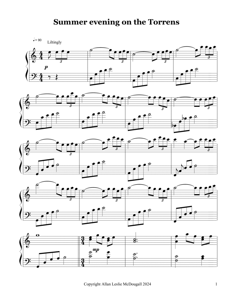 Summer evening on the Torrens Easy Piano scores gallery preview page 1
