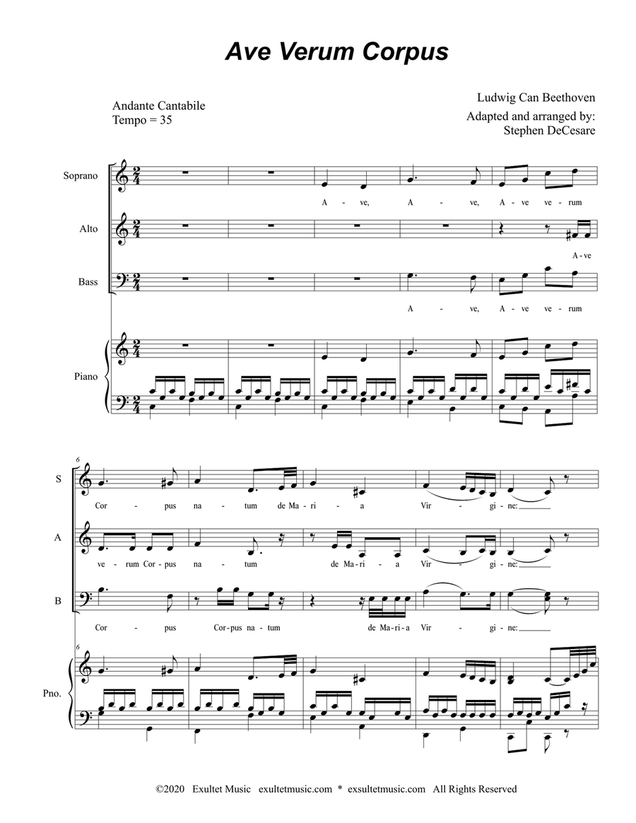 Ave Verum Corpus (SAB) Ave Verum Corpus (SAB) 3-Part scores gallery preview page 1