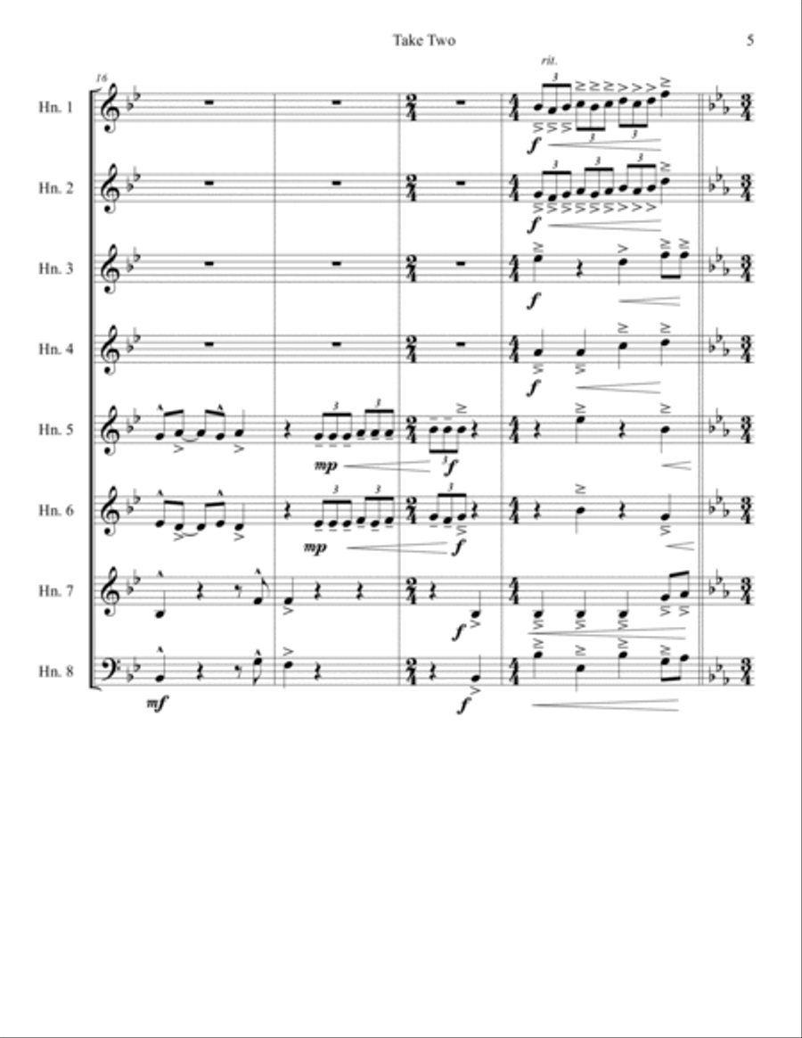 Take Two - Nostalgic Fanfare for 8 Horns Brass Ensemble scores gallery preview page 5