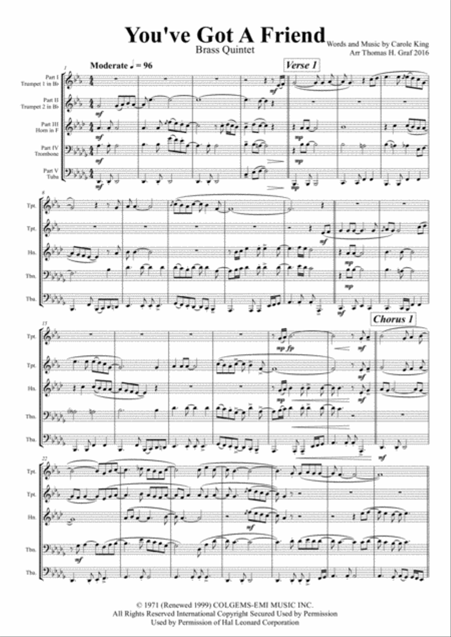 You've Got A Friend Euphonium scores gallery preview page 1