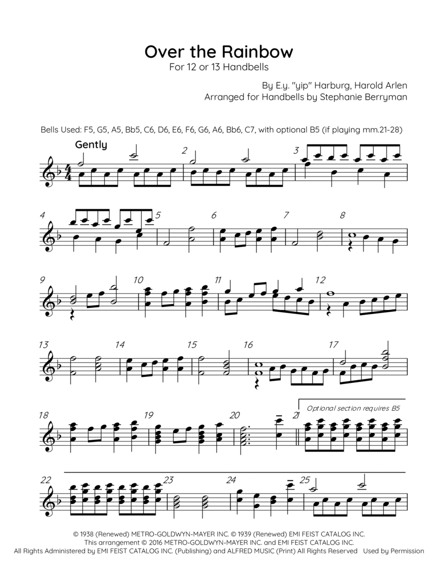 Over The Rainbow - Score Only Handbell Choir scores gallery preview page 1