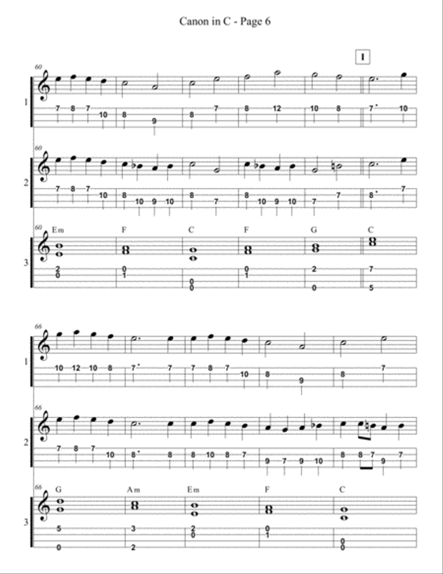 Canon in C from Pachelbel's Canon in D for Ukulele Trio / Ensemble / Band / Orchestra