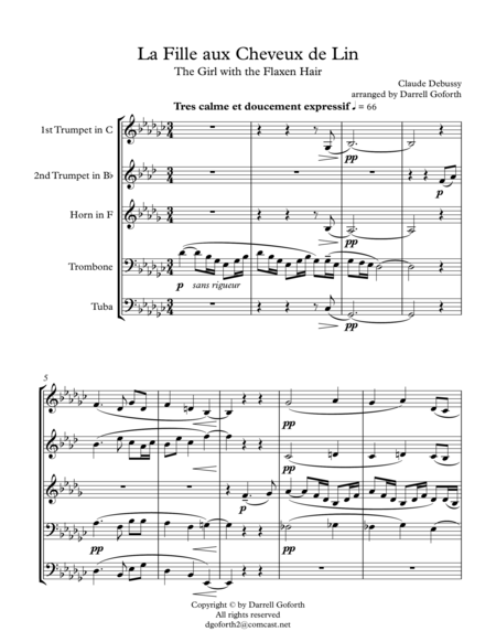 Debussy: La Fille aux Cheveux de Lin for Brass Quintet image number null