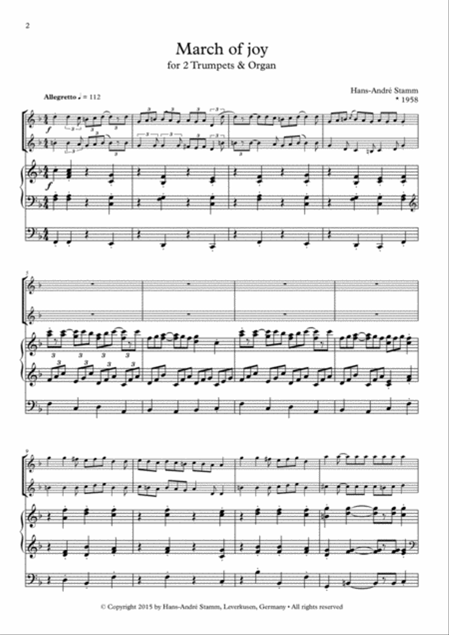 March of Joy for 2 Trumpets & Organ Trumpet Duet scores gallery preview page 2