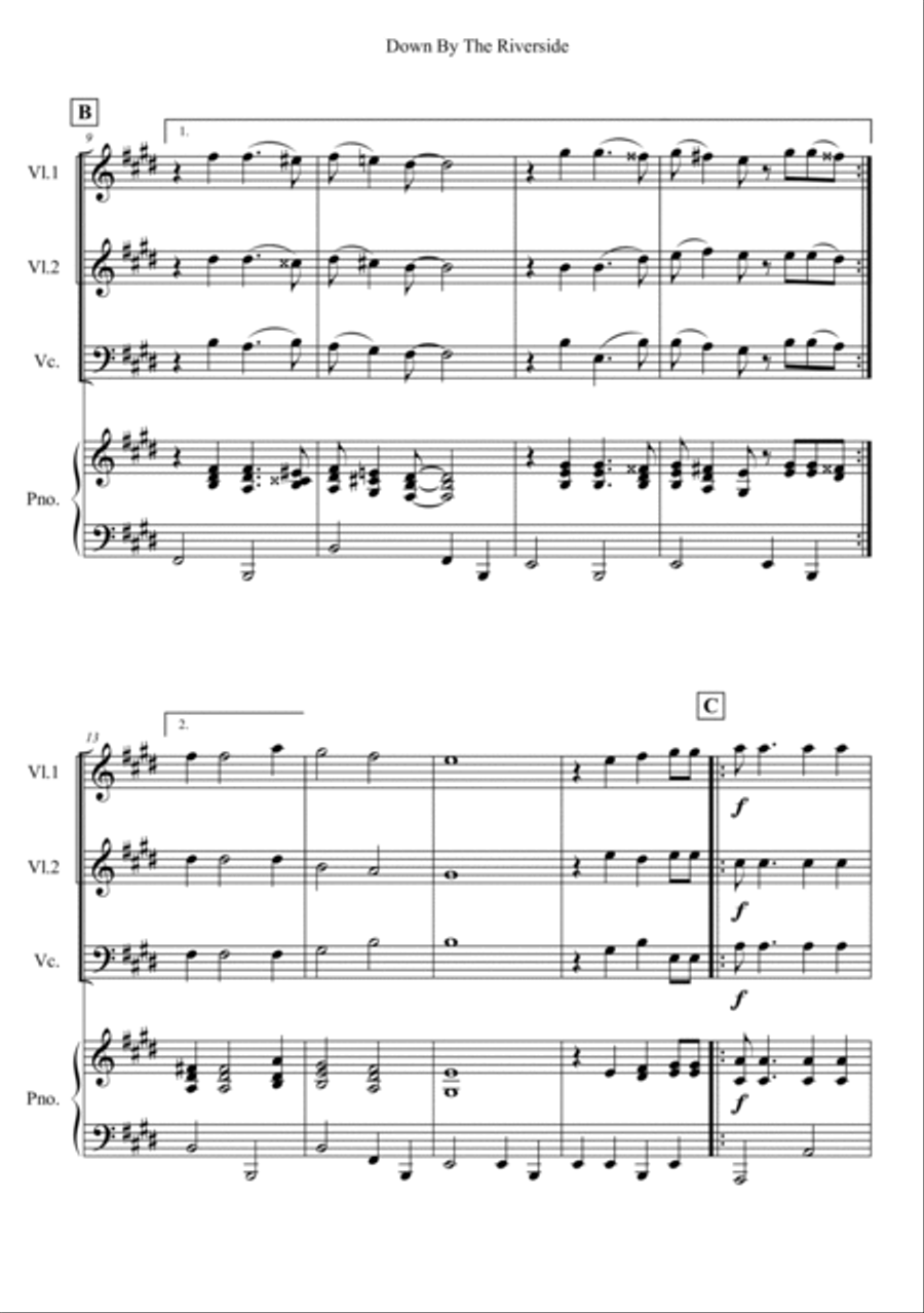 Down By The Riverside Piano Quartet scores gallery preview page 2