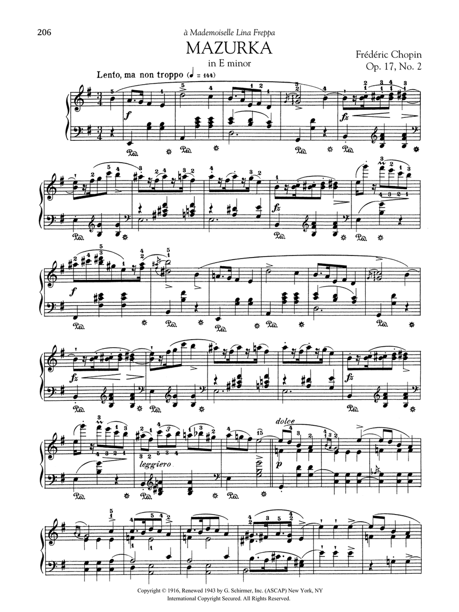 Mazurka in E minor, Op. 17, No. 2 Piano Solo scores gallery preview page 1