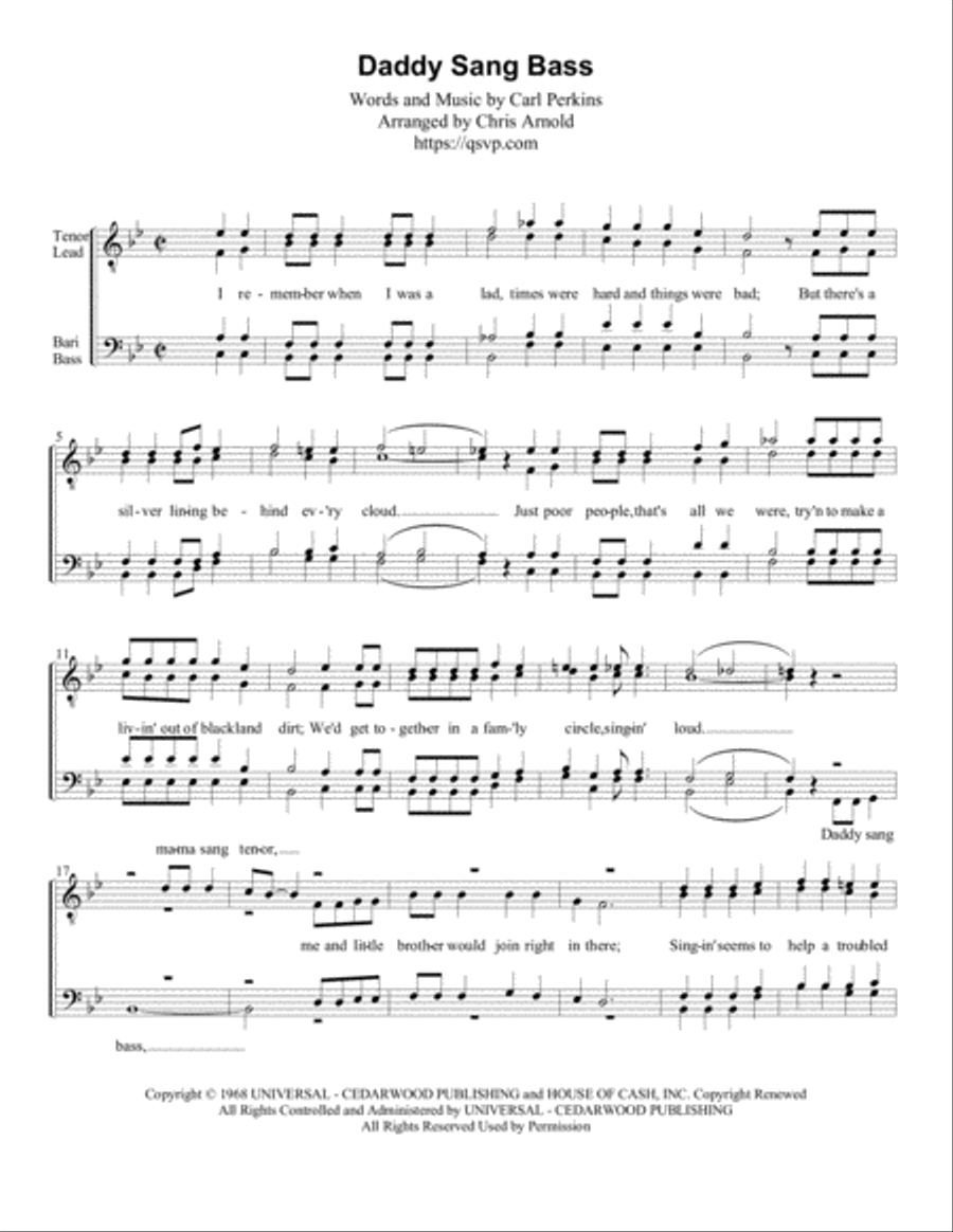Daddy Sang Bass TTBB scores gallery preview page 1