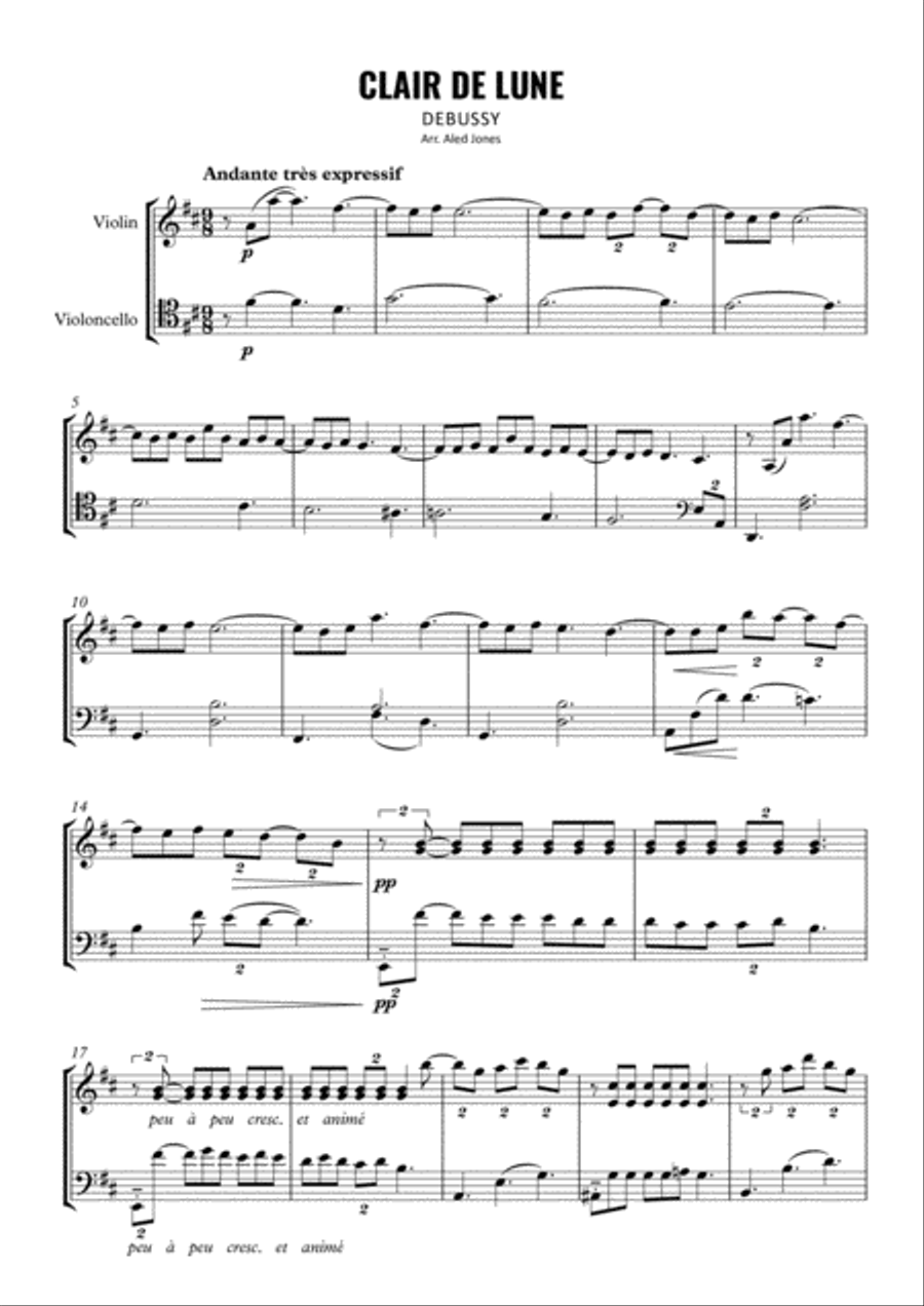 Clair de Lune for Violin and Cello String Duet scores gallery preview page 1