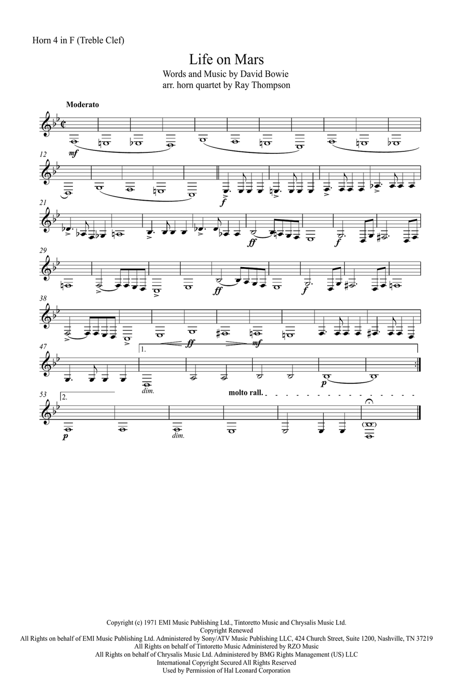 Life On Mars Brass Quartet scores gallery preview page 6