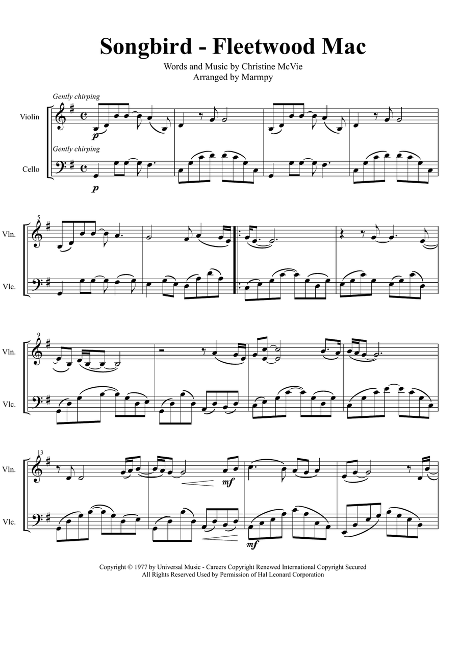 Songbird Songbird Score scores gallery preview page 1