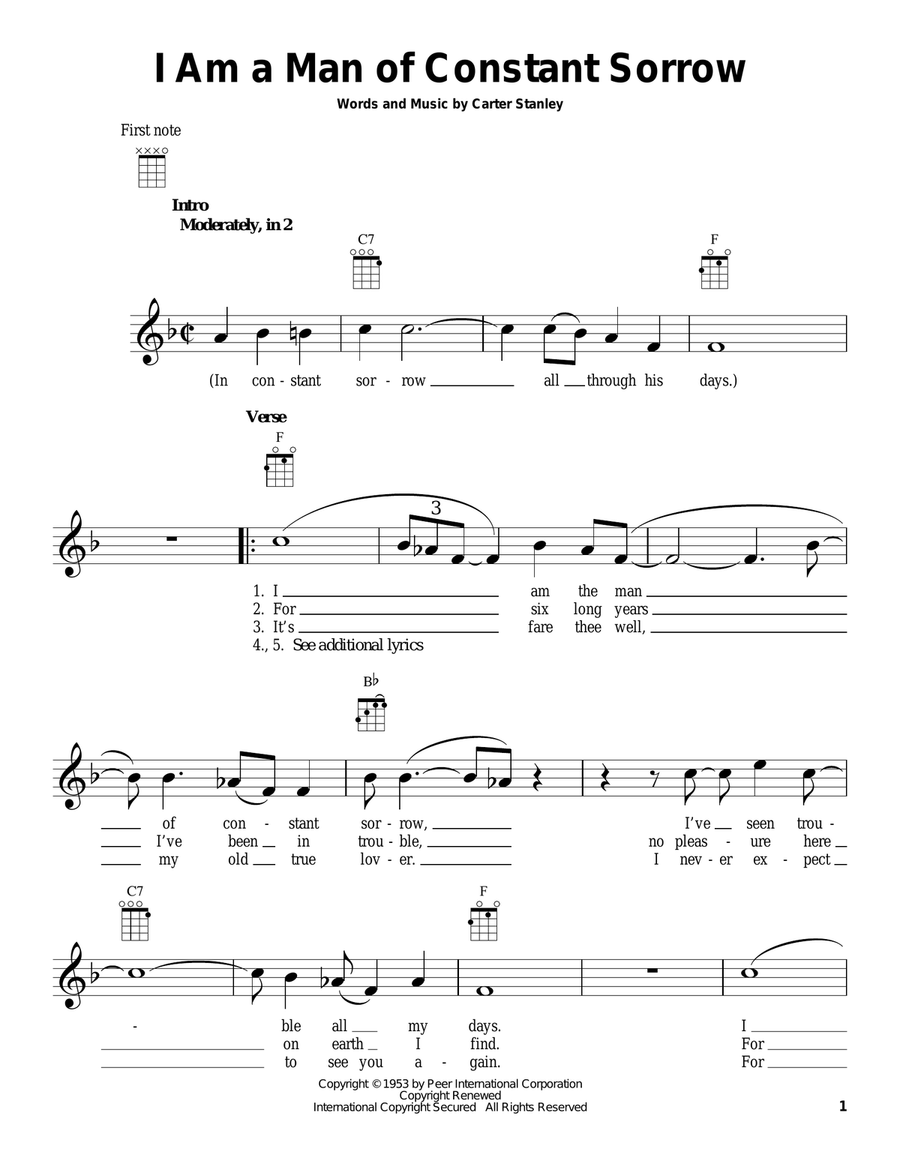 I Am A Man Of Constant Sorrow Ukulele scores gallery preview page 1